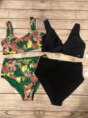 Old Navy Floral Green & Black Two-Piece Bikini Sets